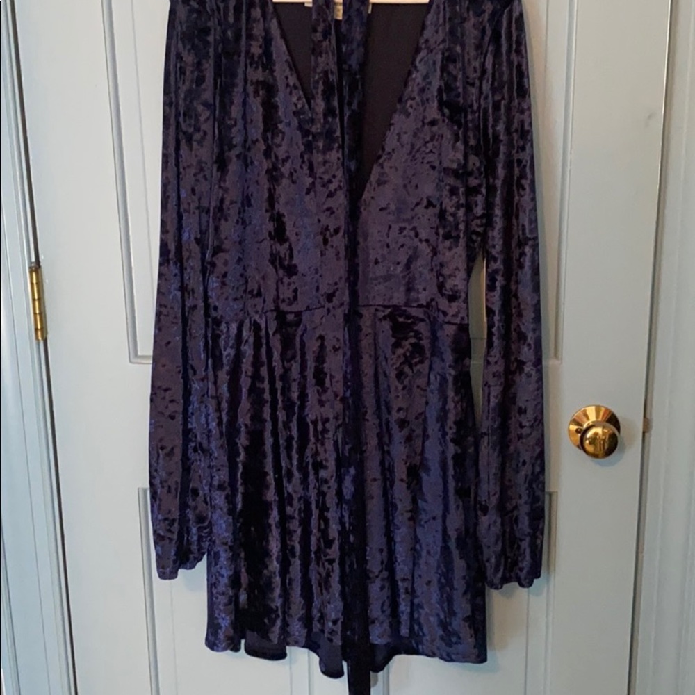 Blue crushed velvet dress